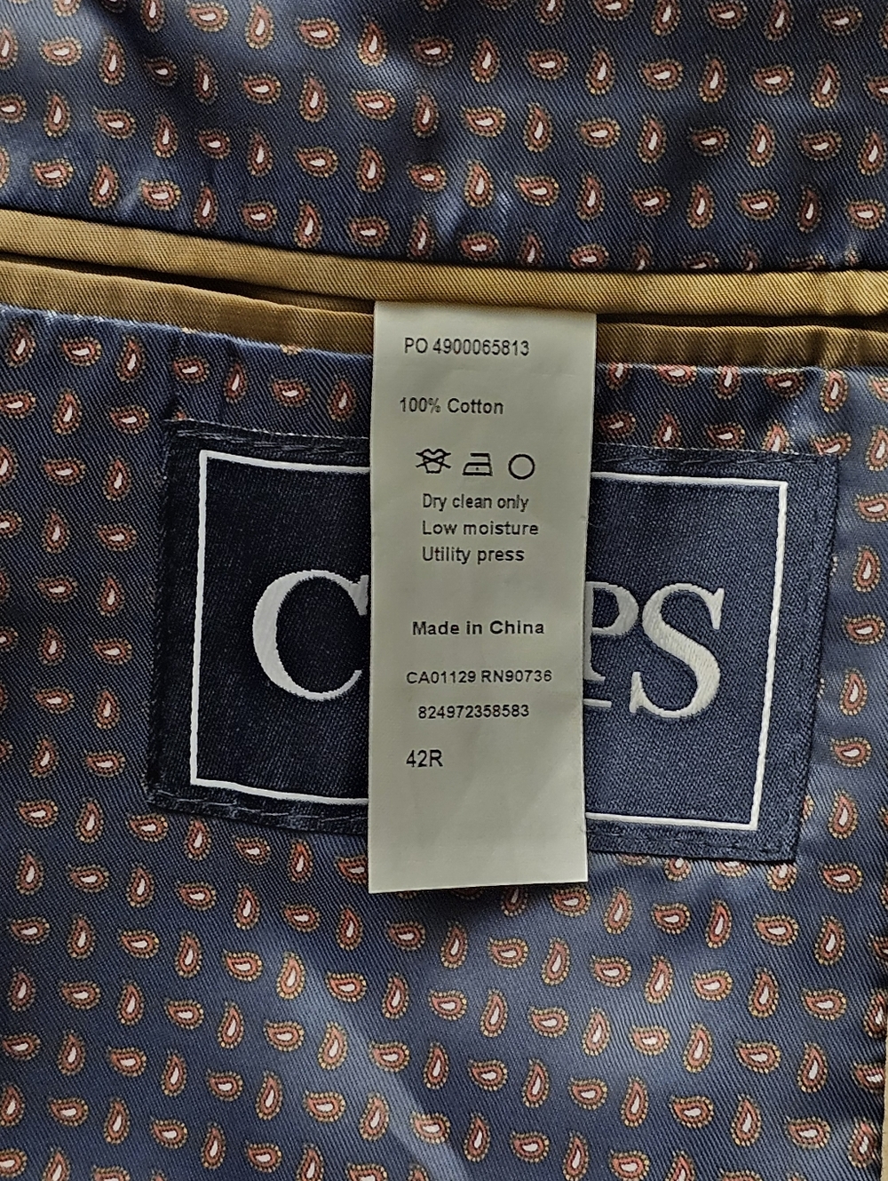 Chaps Sport Coat Mens Size 42R Corduroy Blazer Elbow Patches Khaki Tan - Picture 13 of 16